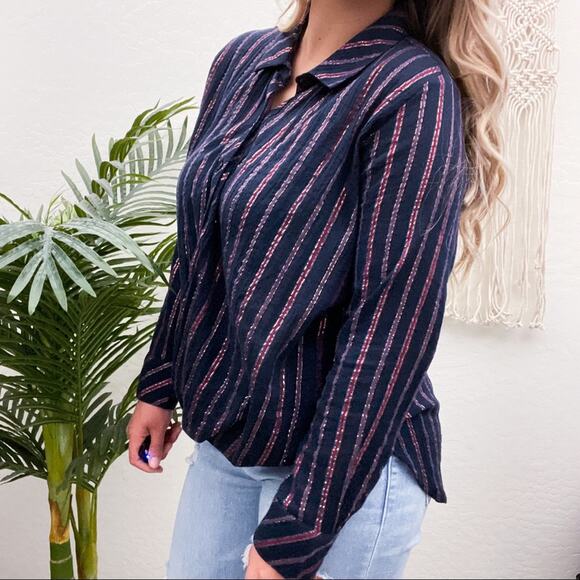 Vacate the Label Striped Surplice Button Down M - Picture 5 of 15
